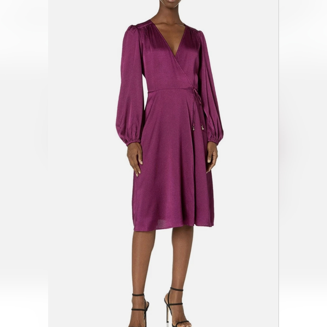 Trina Turk Nwt Plum Textured Long Sleeve Wrap Dress Size 0